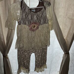 PEACHES N CREAM LACE AND FLORAL ONESIE
